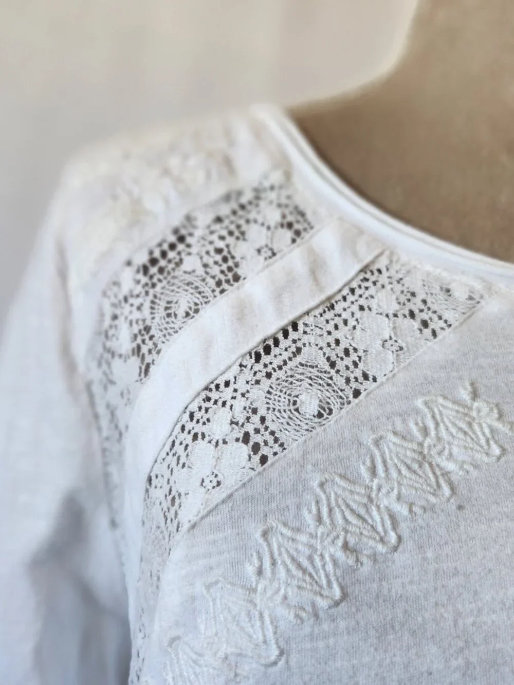 Sundance Women's Size XL White Embroidered Long Sleeve Crochet Lace Blouse Top - Picture 5 of 15
